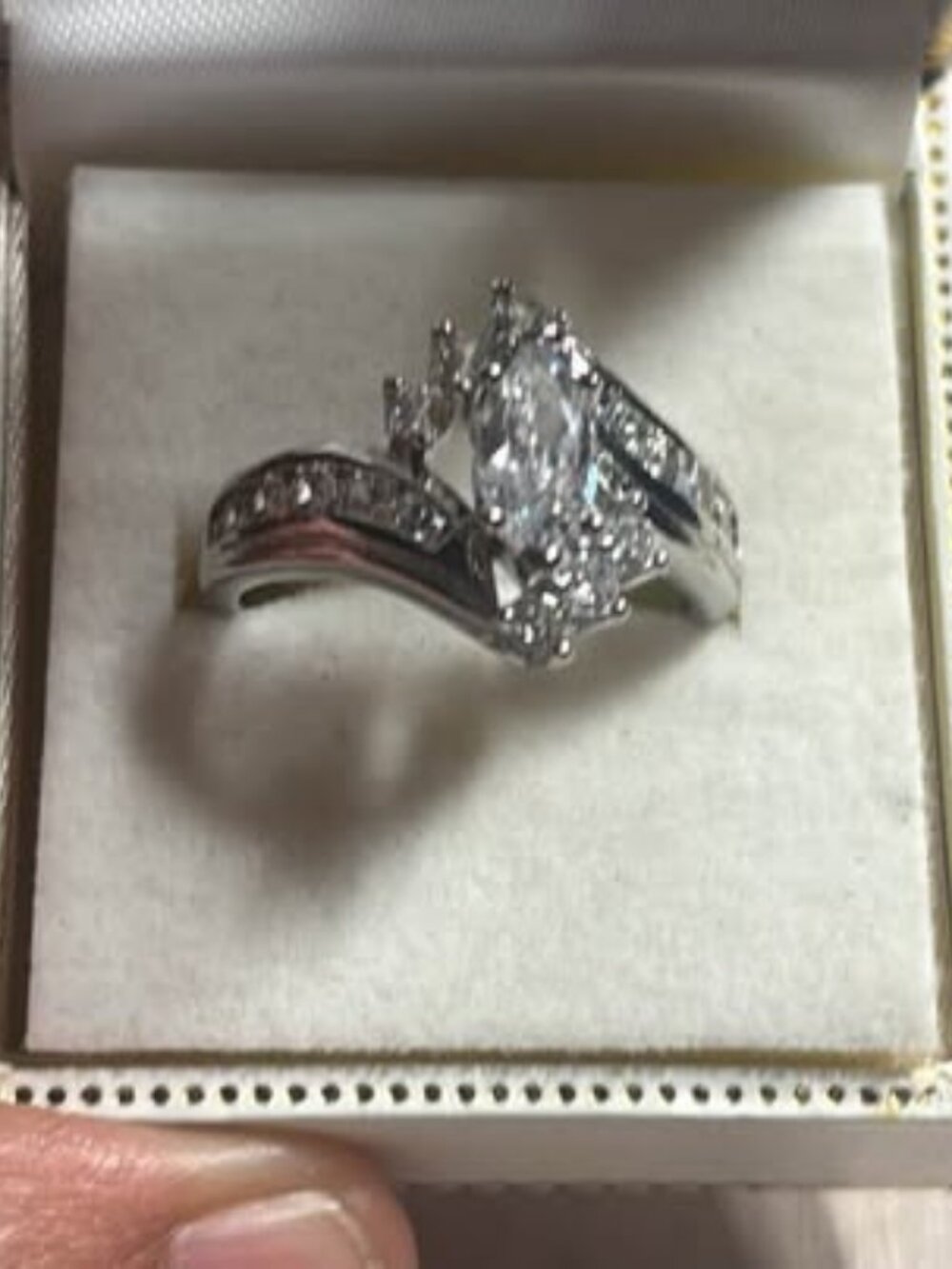 Silver Marquise Cut Engagement Ring Size 10